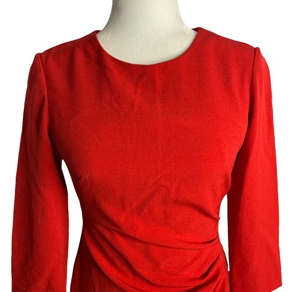 Maggy London Half Sleeve Sheath Dress 4 Red Midi Lined Round Neck Zipper - Picture 2 of 8